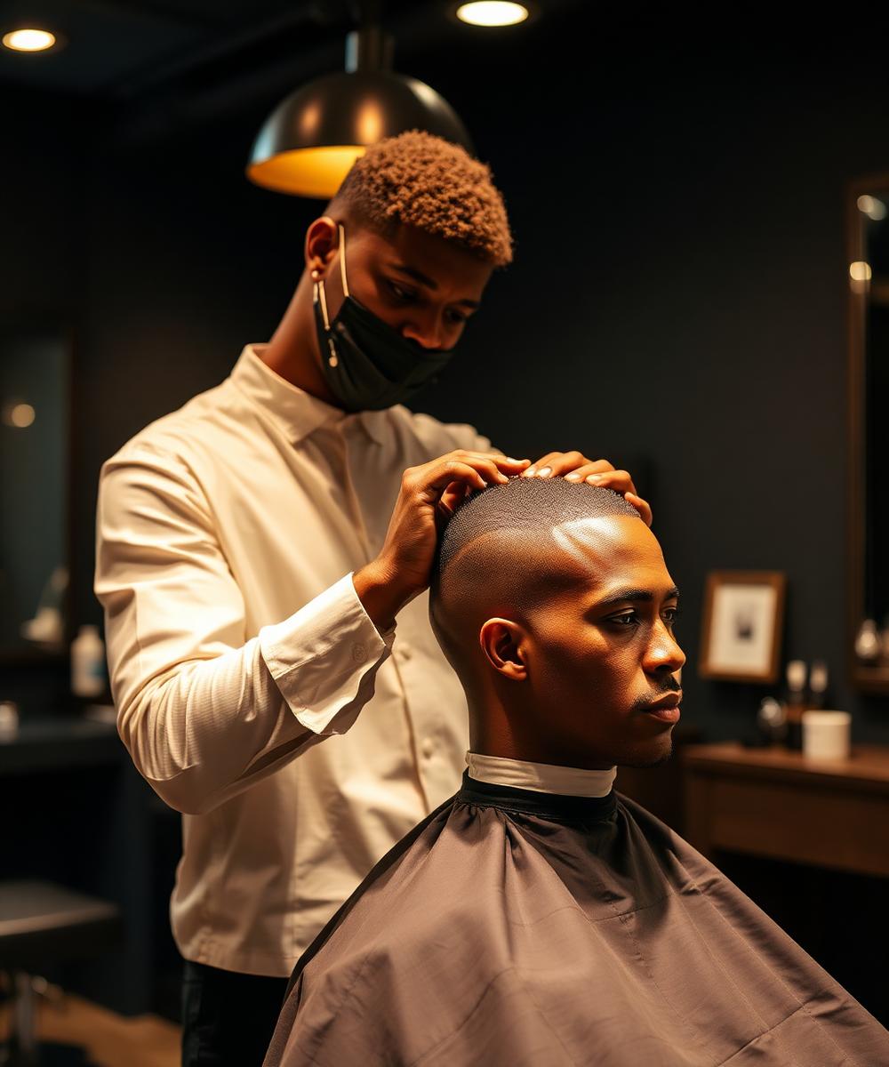 Barber shaping a fade