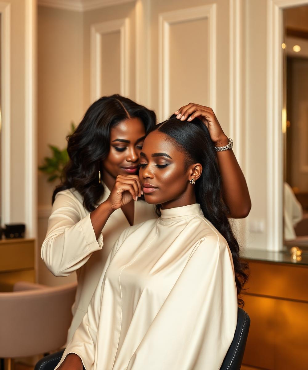 Hair stylist working with a client