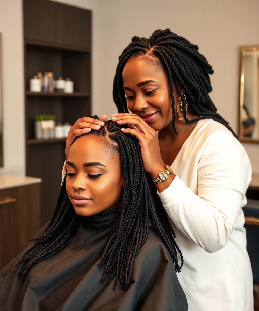 Loctician maintaining a client's locs